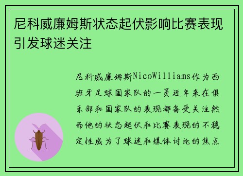尼科威廉姆斯状态起伏影响比赛表现引发球迷关注